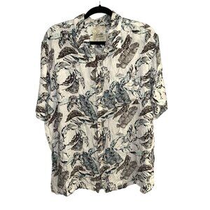 Tasso Elba Island Beige Tropical Print Button Front Hawaiian Resort Shirt XL